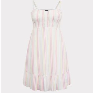 White & Multi Stripe Challis Skater Dress